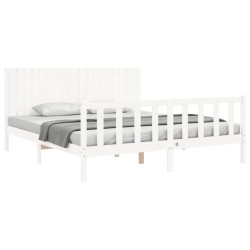 Cadre de lit sans matelas blanc bois massif de pin 