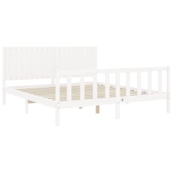 Cadre de lit sans matelas blanc bois massif de pin 