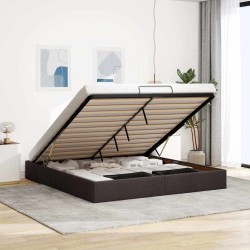 Cadre de lit ottoman sans matelas marron foncé 200x200 cm tissu 