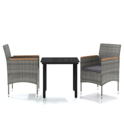 Ensemble à manger de jardin et coussins 3 pcs Gris et noir 