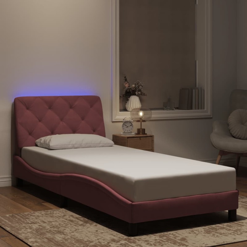 Cadre de lit avec lumières LED rose 90x190 cm velours 