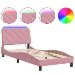 Cadre de lit avec lumières LED rose 90x190 cm velours 