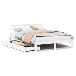 Cadre de lit avec tiroirs sans matelas blanc 135x190 cm 