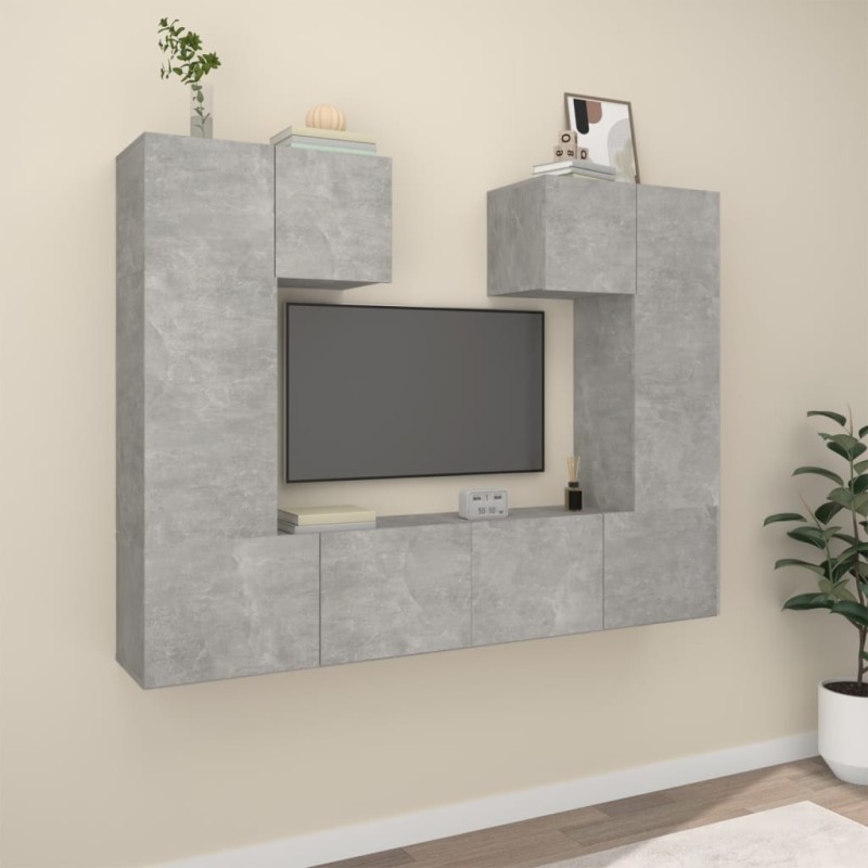 Ensemble de meubles TV 6 pcs Gris béton Bois d'ingénierie 
