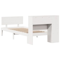 Lit bibliothèque sans matelas blanc 100x200 cm bois pin massif 