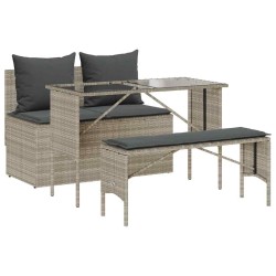 Ensemble à manger de jardin 3pcs coussins gris clair poly rotin 