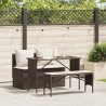 Ensemble à manger de jardin 3 pcs et coussins marron poly rotin 