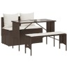 Ensemble à manger de jardin 3 pcs et coussins marron poly rotin 