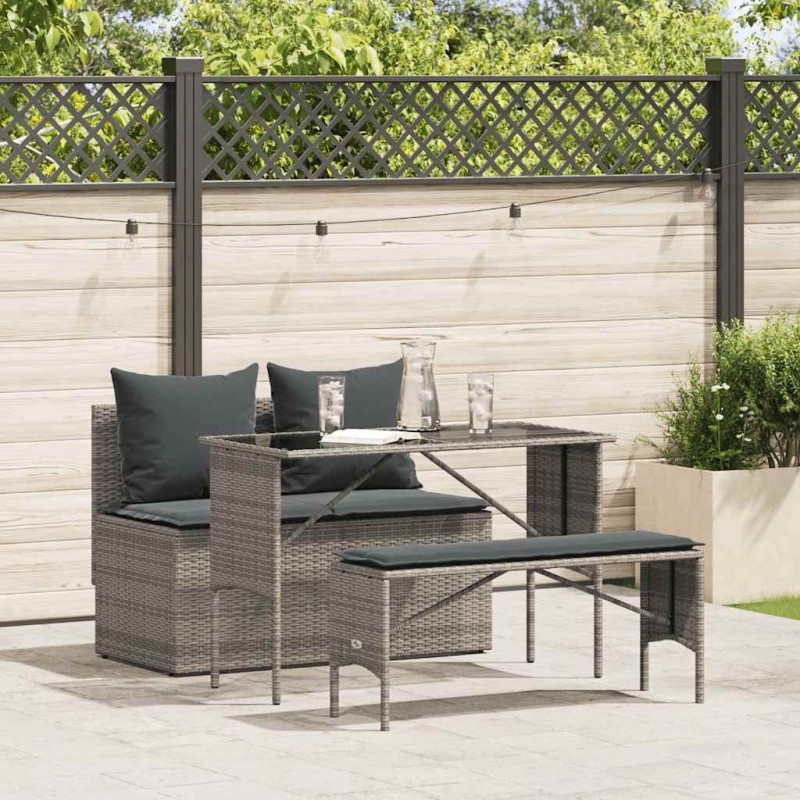 Ensemble à manger de jardin 3 pcs coussins gris résine tressée 