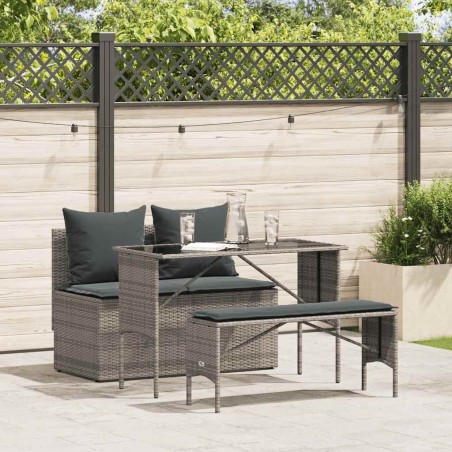 Ensemble à manger de jardin 3 pcs coussins gris résine tressée 