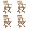 Chaises pliables de jardin lot de 4 avec coussins Bois d'acacia 