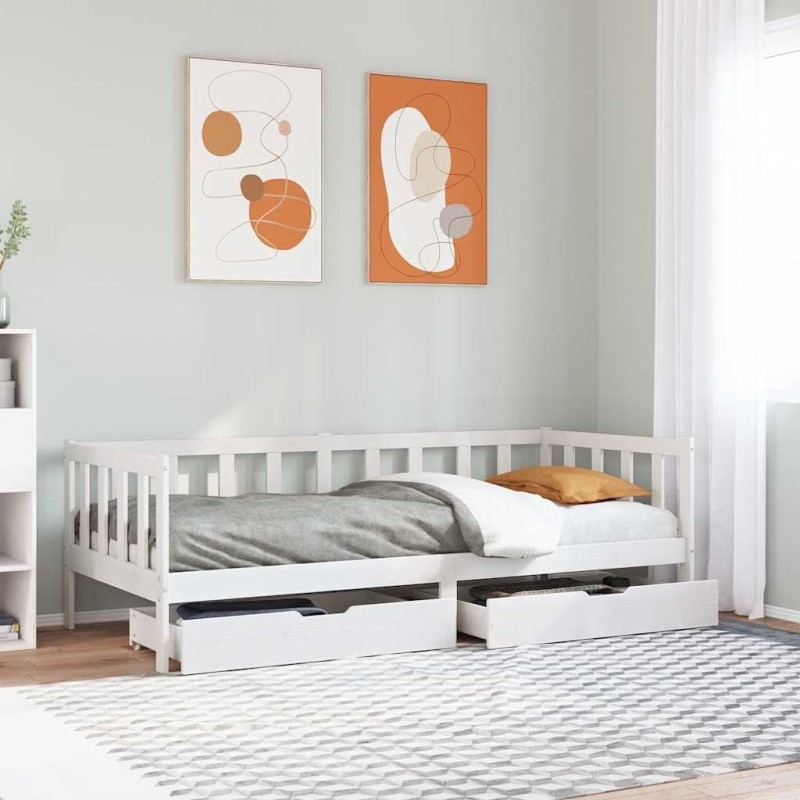 Lit de jour et tiroirs sans matelas blanc 80x200 cm bois massif 