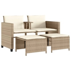 Canapé de jardin 2 places avec table et tabourets beige rotin 