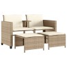 Canapé de jardin 2 places avec table et tabourets beige rotin 
