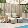 Canapé de jardin 2 places avec table et tabourets beige rotin 