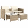 Canapé de jardin 2 places avec table et tabourets beige rotin 