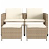 Canapé de jardin 2 places avec table et tabourets beige rotin 