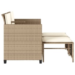 Canapé de jardin 2 places avec table et tabourets beige rotin 