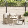 Ensemble à manger de jardin et coussins 3 pcs Beige poly rotin 