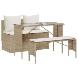 Ensemble à manger de jardin et coussins 3 pcs Beige poly rotin 