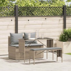 Ensemble à manger de jardin et coussins 3 pcs Beige poly rotin 