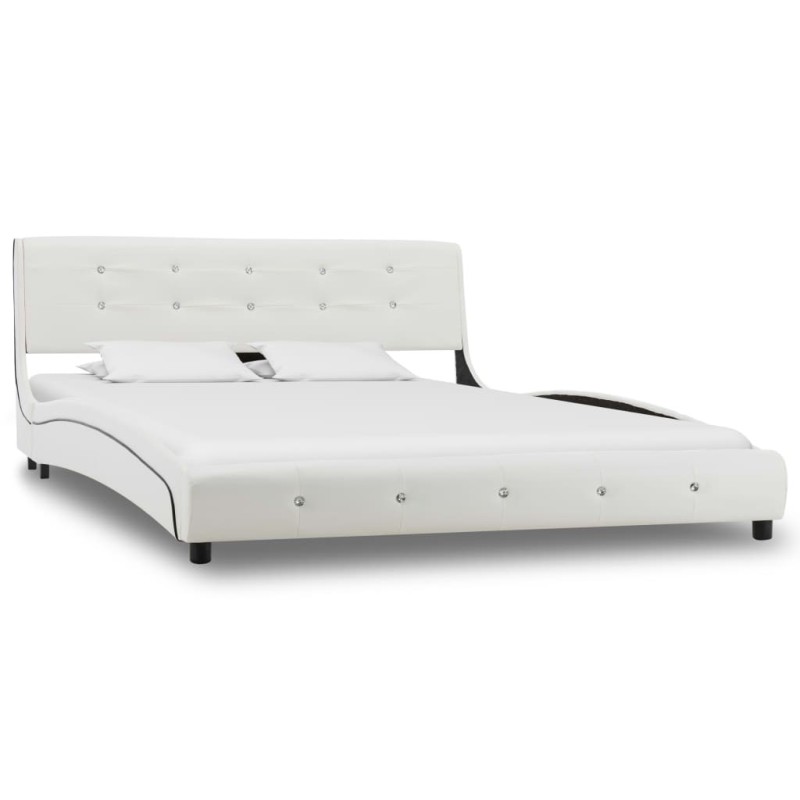 Cadre de lit sans matelas blanc similicuir 135x190 cm Cadre de lit sans matelas blanc similicuir 135x190 cm