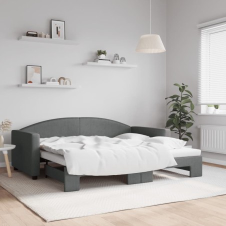 Lit de jour avec gigogne sans matelas gris foncé 90x190 cm 