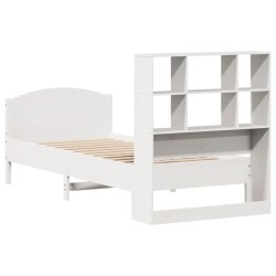 Lit bibliothèque sans matelas blanc 90x200cm bois de pin massif 