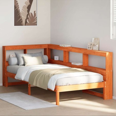 Lit bibliothèque sans matelas cire marron 90x190 cm pin massif 