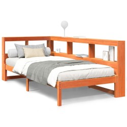 Lit bibliothèque sans matelas cire marron 90x190 cm pin massif 
