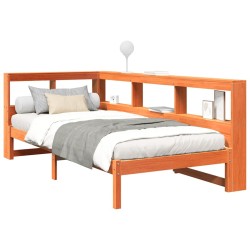 Lit bibliothèque sans matelas cire marron 90x190 cm pin massif 