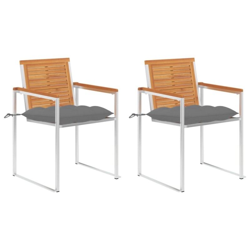 Chaises de jardin avec coussins lot de 2 Acacia solide et acier Chaises de jardin avec coussins lot de 2 Acacia solide et acier