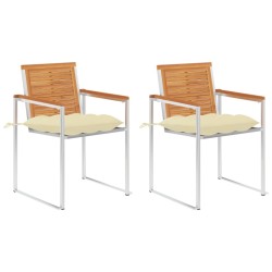 Chaises de jardin avec coussins lot de 2 Acacia solide et acier 