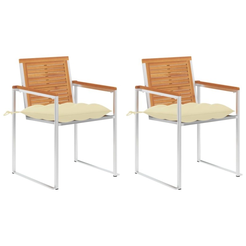 Chaises de jardin avec coussins lot de 2 Acacia solide et acier Chaises de jardin avec coussins lot de 2 Acacia solide et acier