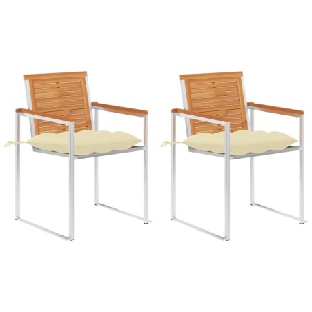 Chaises de jardin avec coussins lot de 2 Acacia solide et acier 
