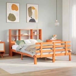 Lit bibliothèque sans matelas cire marron 135x190 cm pin massif 