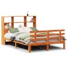 Lit bibliothèque sans matelas cire marron 135x190 cm pin massif 