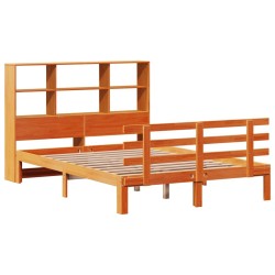 Lit bibliothèque sans matelas cire marron 135x190 cm pin massif 