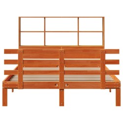 Lit bibliothèque sans matelas cire marron 135x190 cm pin massif 