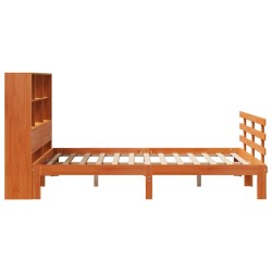 Lit bibliothèque sans matelas cire marron 135x190 cm pin massif 