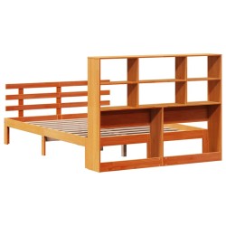 Lit bibliothèque sans matelas cire marron 135x190 cm pin massif 