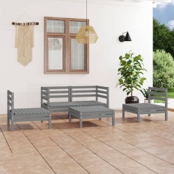 Salon de jardin 5 pcs Gris Bois de pin massif 