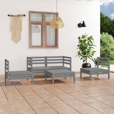 Salon de jardin 5 pcs Gris Bois de pin massif 