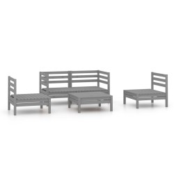 Salon de jardin 5 pcs Gris Bois de pin massif 