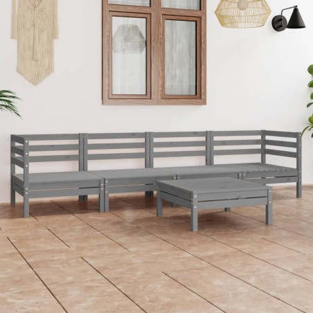 Salon de jardin 5 pcs Gris Bois de pin massif 