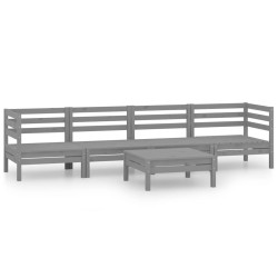 Salon de jardin 5 pcs Gris Bois de pin massif 