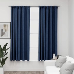 Rideaux occultants aspect lin avec crochets 2pcs Bleu 140x175cm 