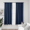 Rideaux occultants aspect lin avec crochets 2pcs Bleu 140x175cm 