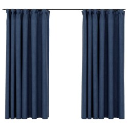 Rideaux occultants aspect lin avec crochets 2pcs Bleu 140x175cm 