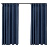 Rideaux occultants aspect lin avec crochets 2pcs Bleu 140x175cm 